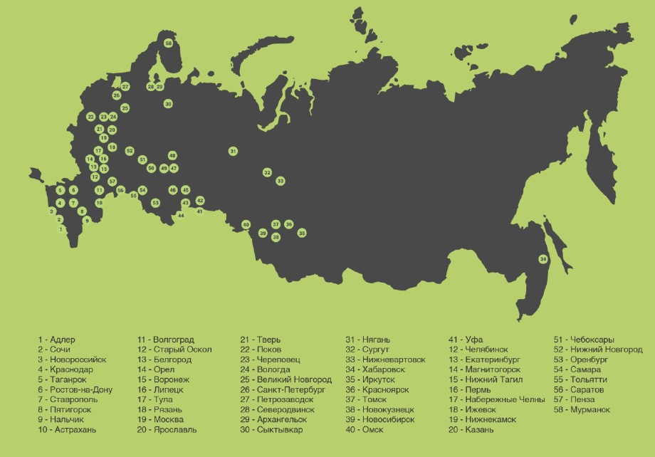 Клиенты Bugservice на карте России